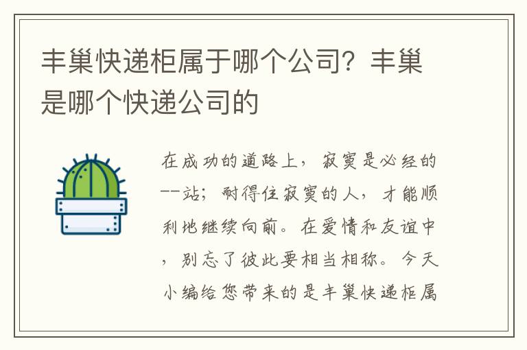 丰巢快递柜属于哪个公司？丰巢是哪个快递公司的