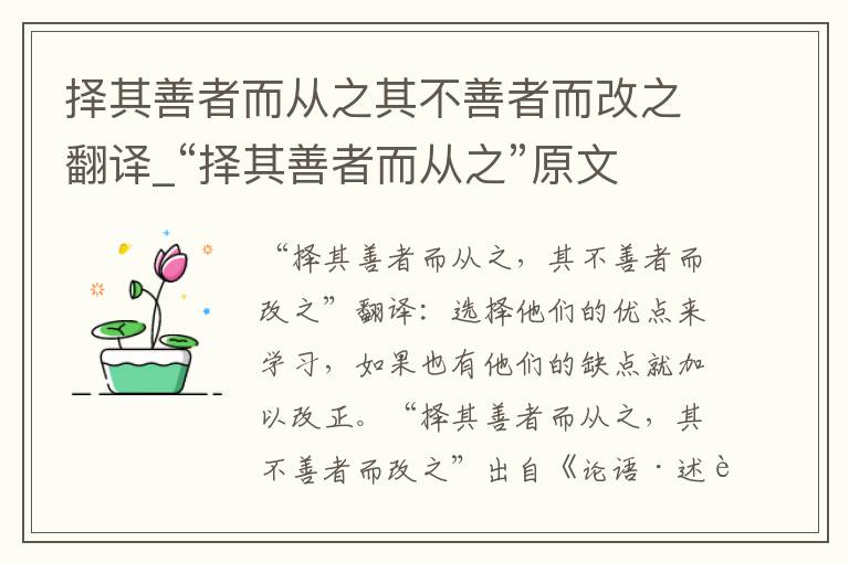 择其善者而从之其不善者而改之翻译_“择其善者而从之”原文