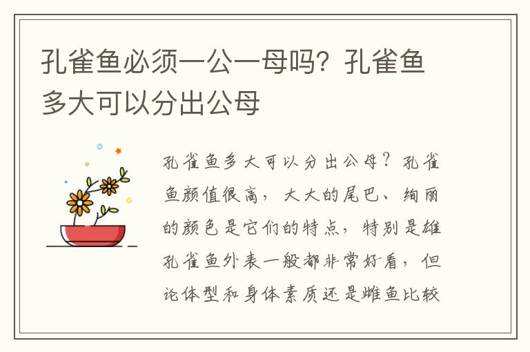 孔雀鱼必须一公一母吗？孔雀鱼多大可以分出公母