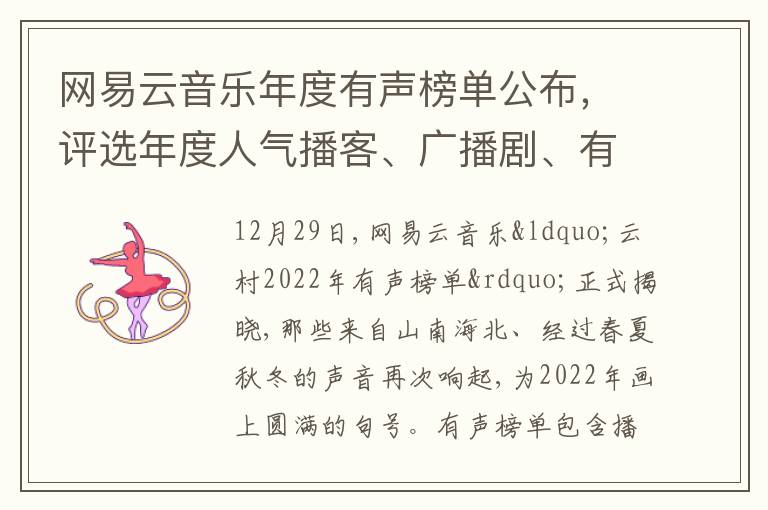 网易云音乐年度有声榜单公布，评选年度人气播客、广播剧、有声书