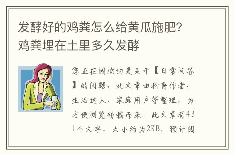 发酵好的鸡粪怎么给黄瓜施肥？鸡粪埋在土里多久发酵