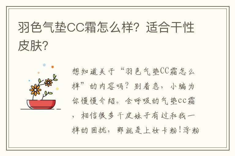 羽色气垫CC霜怎么样？适合干性皮肤？