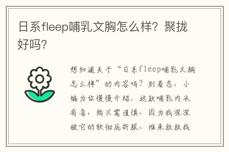 日系fleep哺乳文胸怎么样？聚拢好吗？