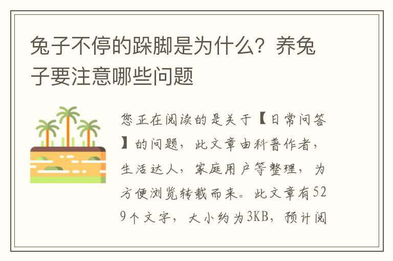 兔子不停的跺脚是为什么？养兔子要注意哪些问题