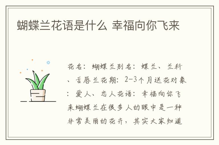 蝴蝶兰花语是什么 幸福向你飞来