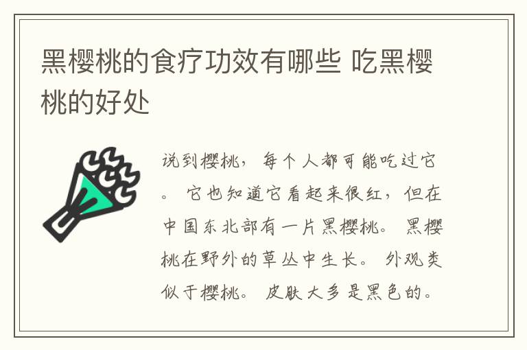 黑樱桃的食疗功效有哪些 吃黑樱桃的好处