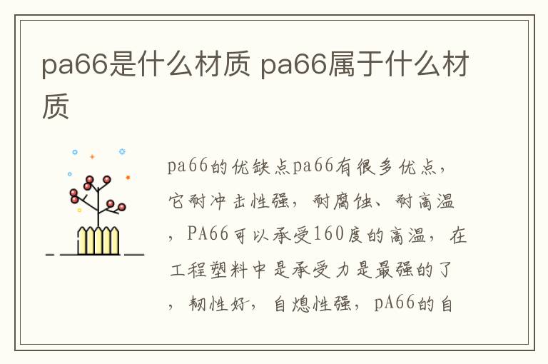 pa66是什么材质 pa66属于什么材质