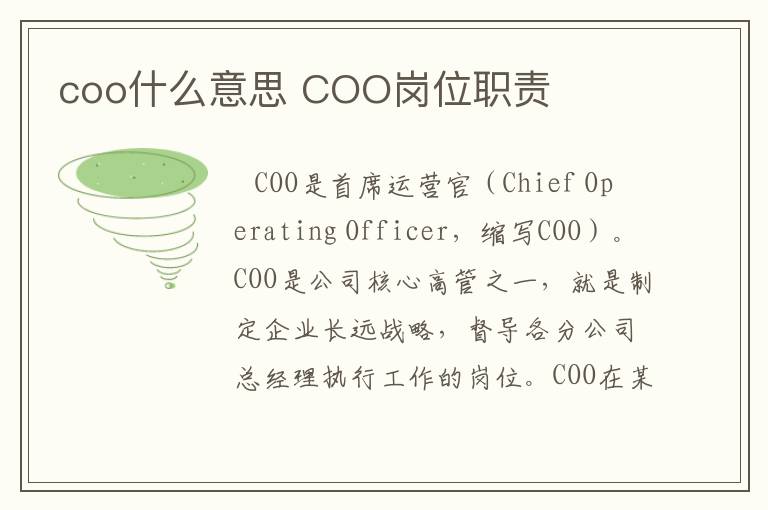 coo什么意思 COO岗位职责