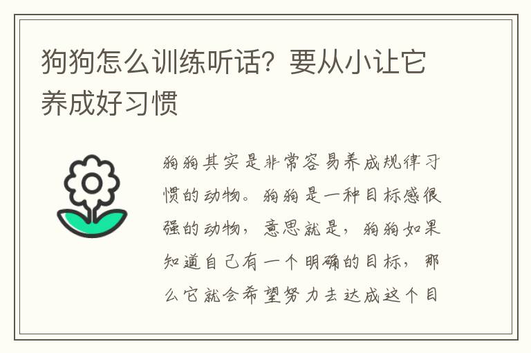 狗狗怎么训练听话？要从小让它养成好习惯