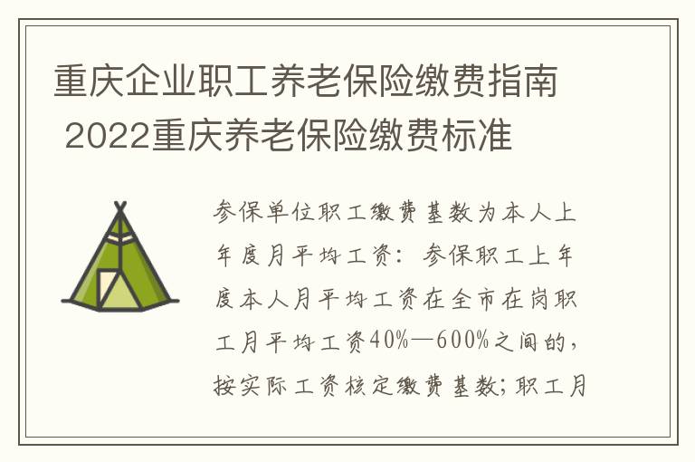 重庆企业职工养老保险缴费指南 2022重庆养老保险缴费标准