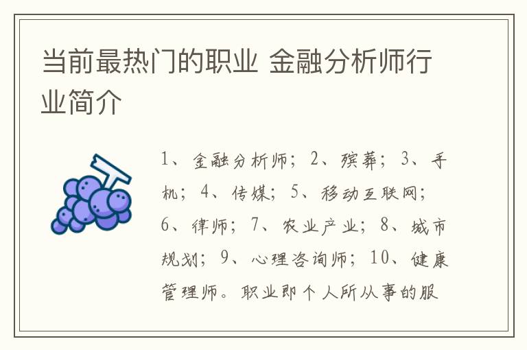 当前最热门的职业 金融分析师行业简介