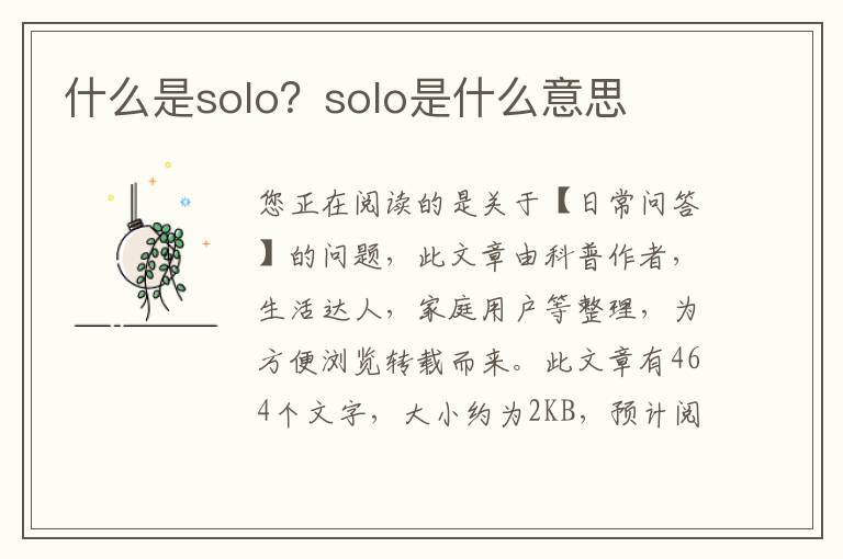 什么是solo？solo是什么意思