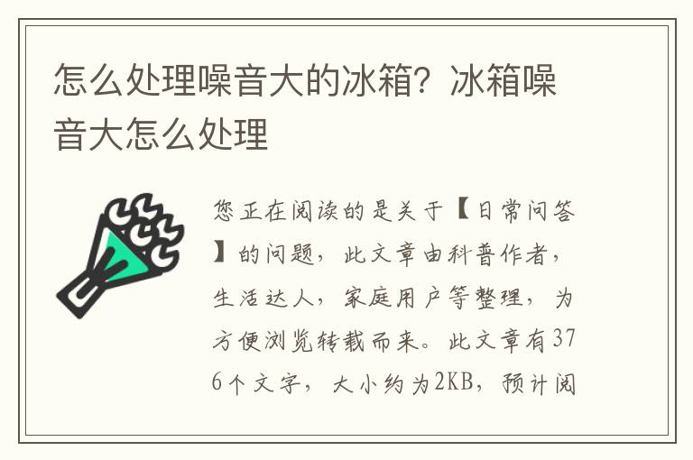 怎么处理噪音大的冰箱？冰箱噪音大怎么处理