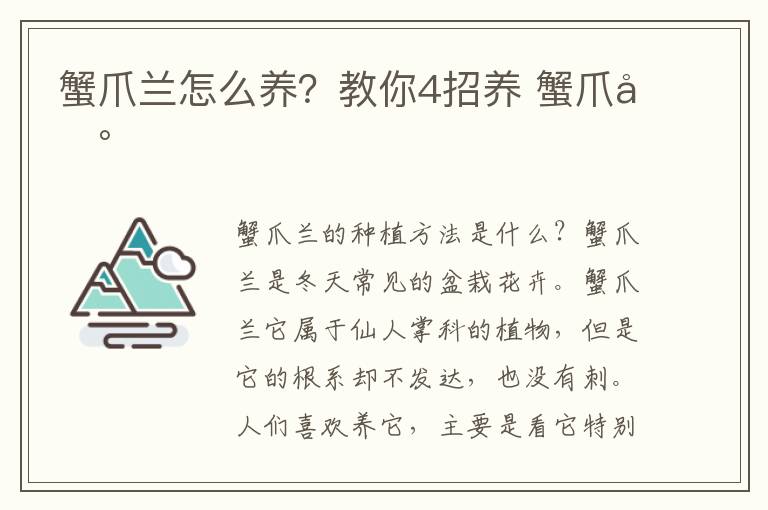 蟹爪兰怎么养？教你4招养 蟹爪兰