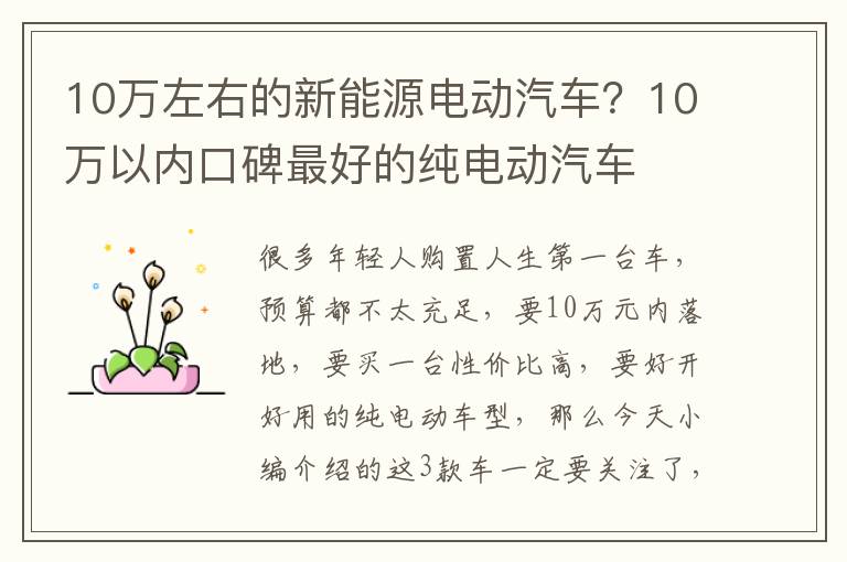 10万左右的新能源电动汽车？10万以内口碑最好的纯电动汽车