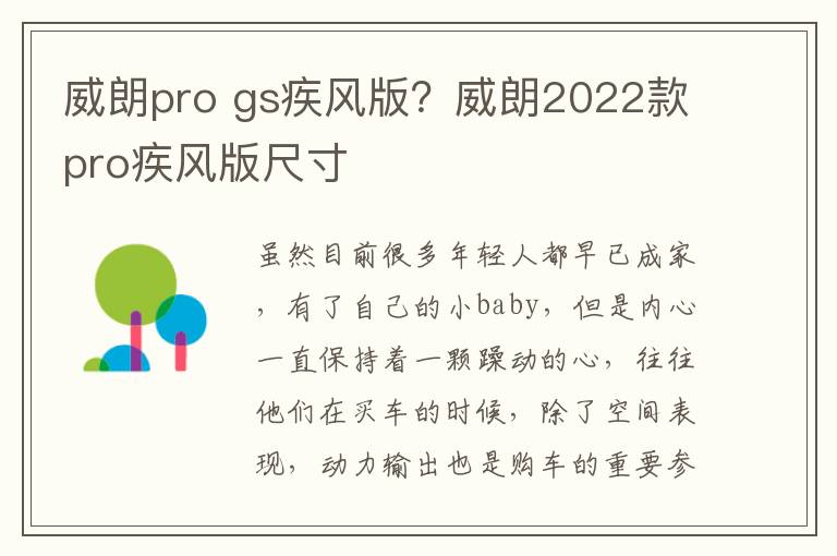 威朗pro gs疾风版？威朗2022款pro疾风版尺寸