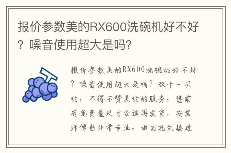 报价参数美的RX600洗碗机好不好？噪音使用超大是吗？