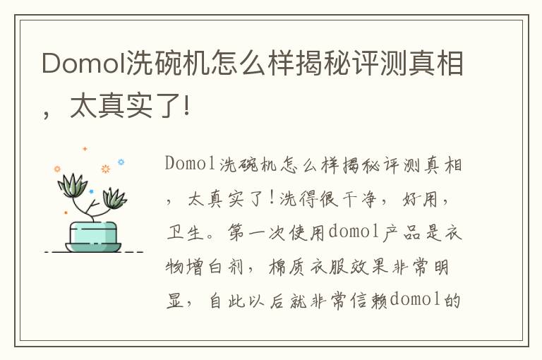 Domol洗碗机怎么样揭秘评测真相，太真实了!