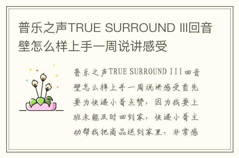 普乐之声TRUE SURROUND III回音壁怎么样上手一周说讲感受