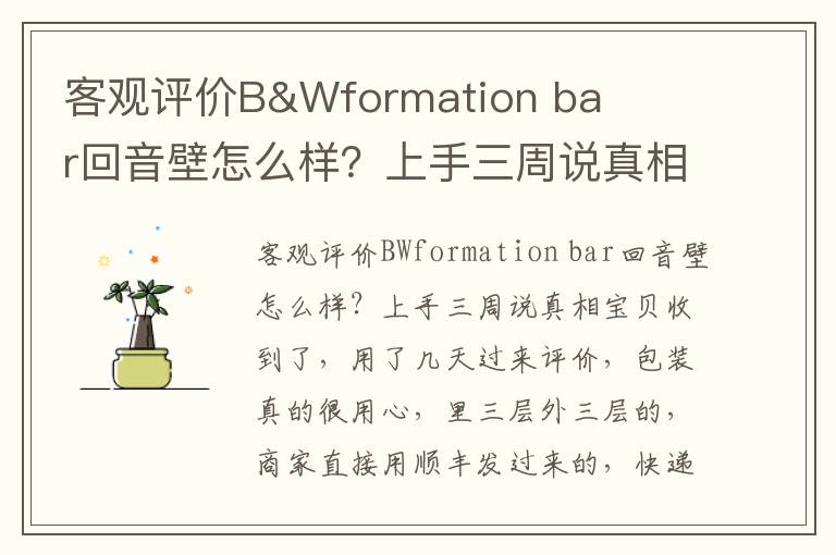 客观评价BWformation bar回音壁怎么样？上手三周说真相