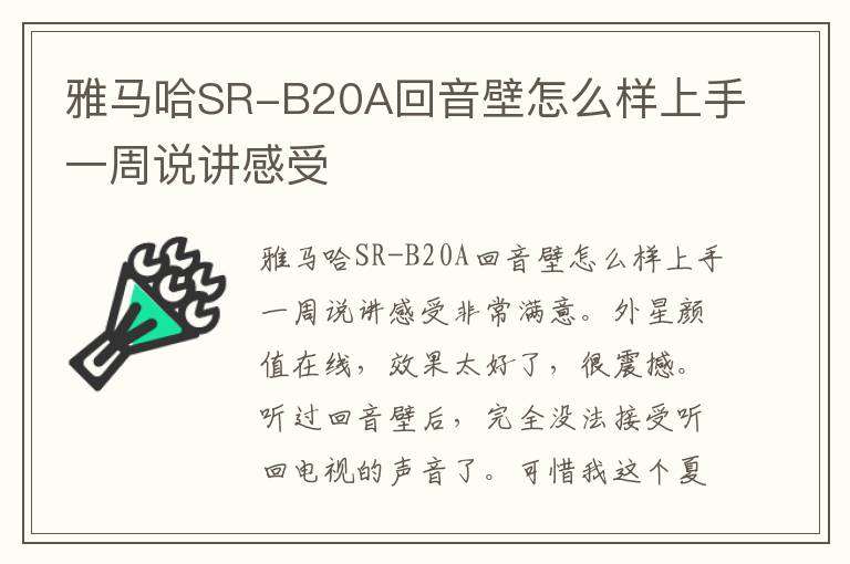 雅马哈SR-B20A回音壁怎么样上手一周说讲感受