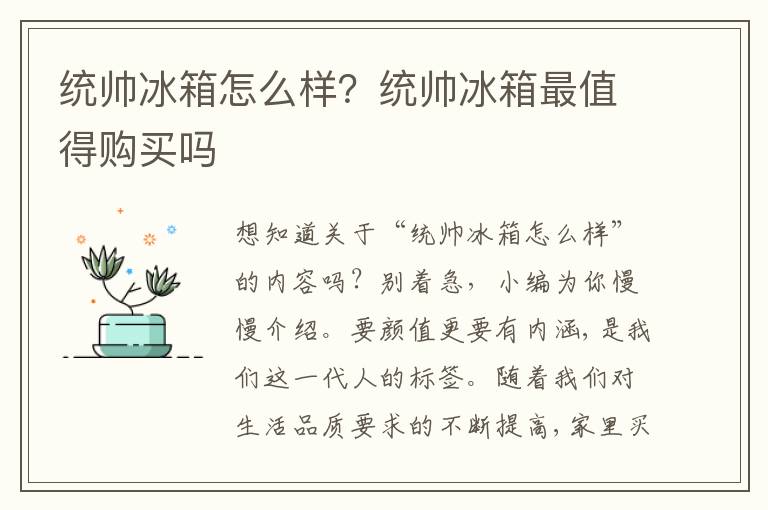 统帅冰箱怎么样？统帅冰箱最值得购买吗