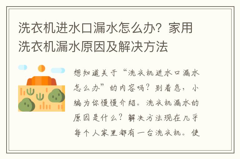 洗衣机进水口漏水怎么办？家用洗衣机漏水原因及解决方法