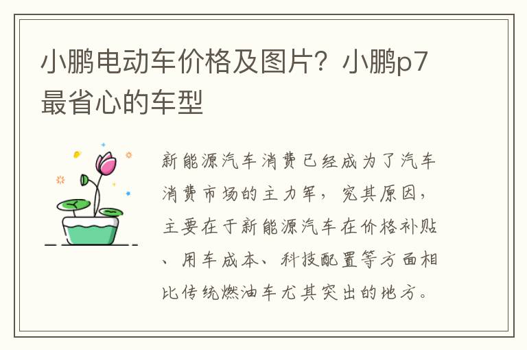 小鹏电动车价格及图片？小鹏p7最省心的车型