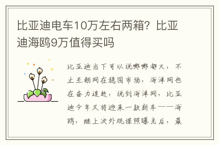 比亚迪电车10万左右两箱？比亚迪海鸥9万值得买吗