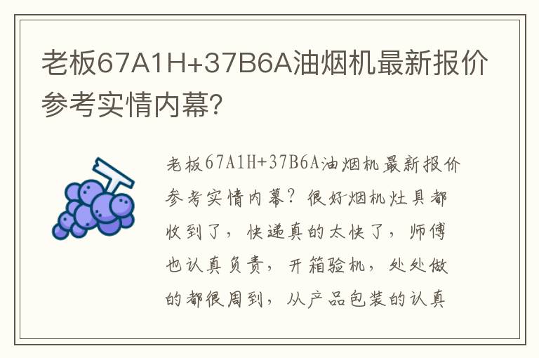 老板67A1H+37B6A油烟机最新报价参考实情内幕？