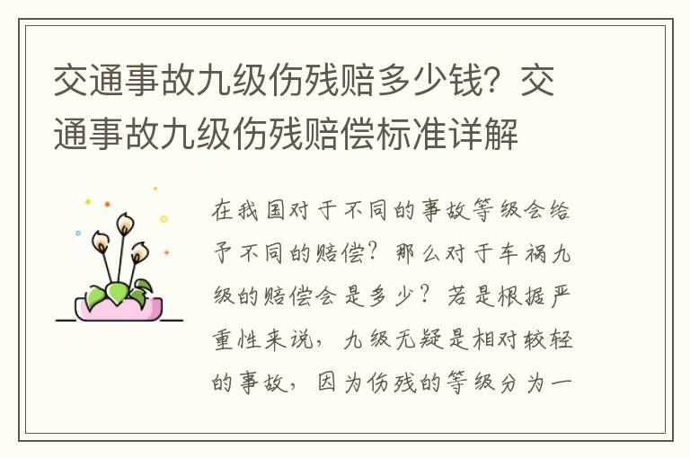 交通事故九级伤残赔多少钱？交通事故九级伤残赔偿标准详解