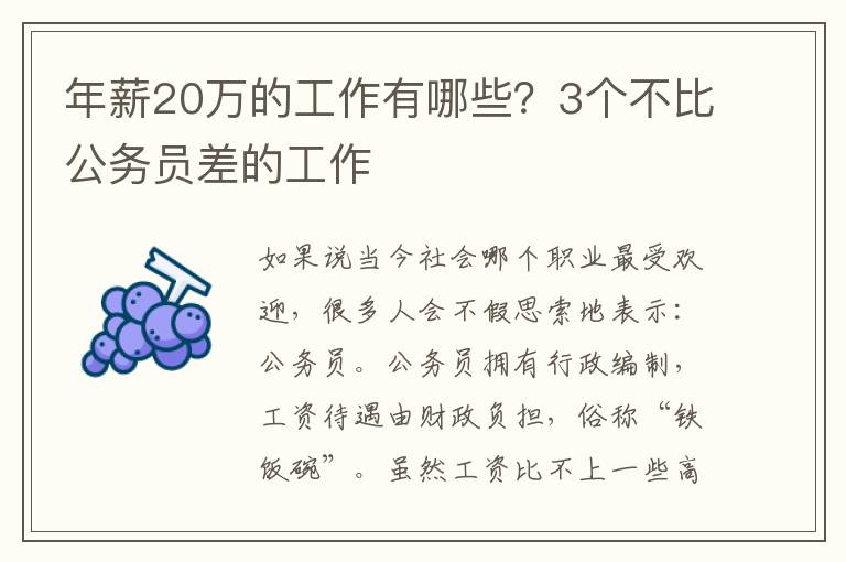 年薪20万的工作有哪些？3个不比公务员差的工作