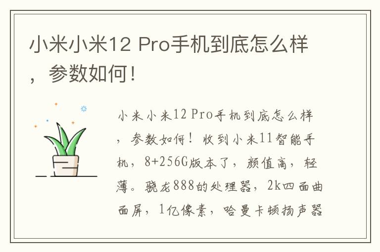 小米小米12 Pro手机到底怎么样，参数如何！