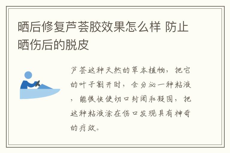 晒后修复芦荟胶效果怎么样 防止晒伤后的脱皮