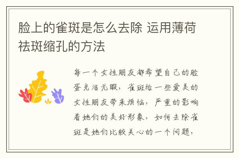 脸上的雀斑是怎么去除 运用薄荷祛斑缩孔的方法