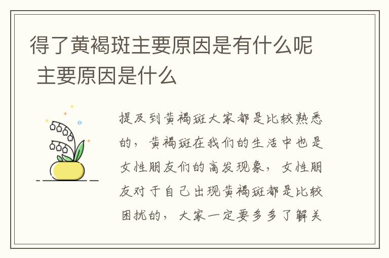 得了黄褐斑主要原因是有什么呢 主要原因是什么