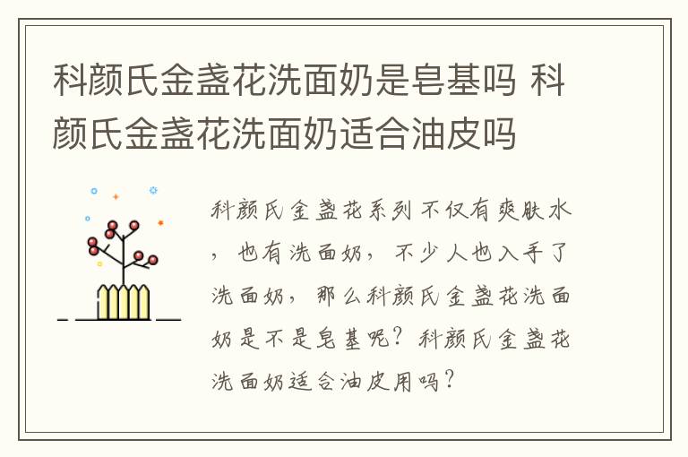 科颜氏金盏花洗面奶是皂基吗 科颜氏金盏花洗面奶适合油皮吗